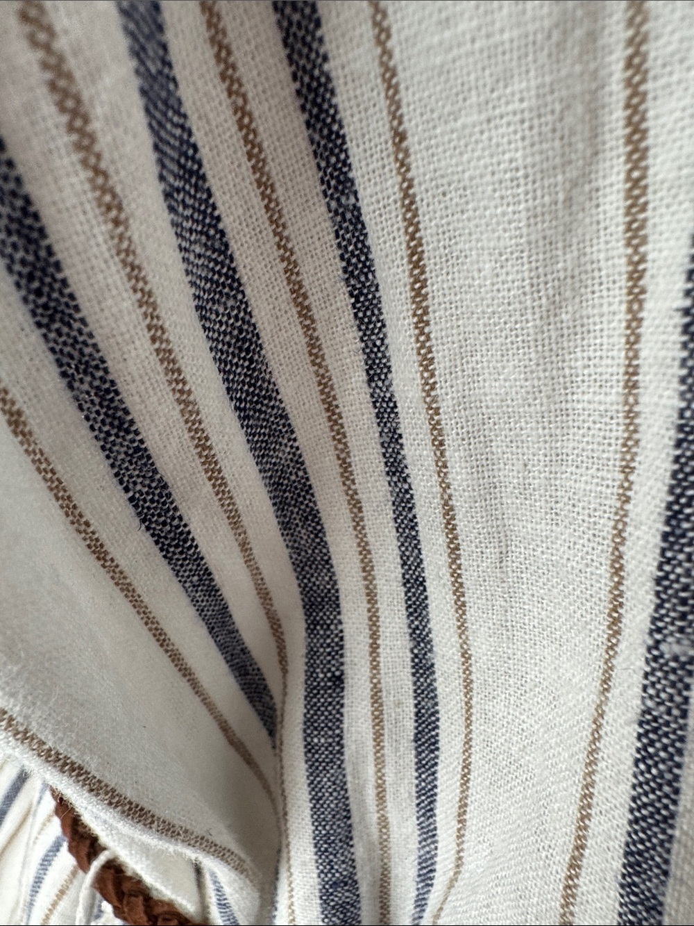 Striped Shirt Midi Dress with Tassel Belt - White/Blue - Picture 13 of 14